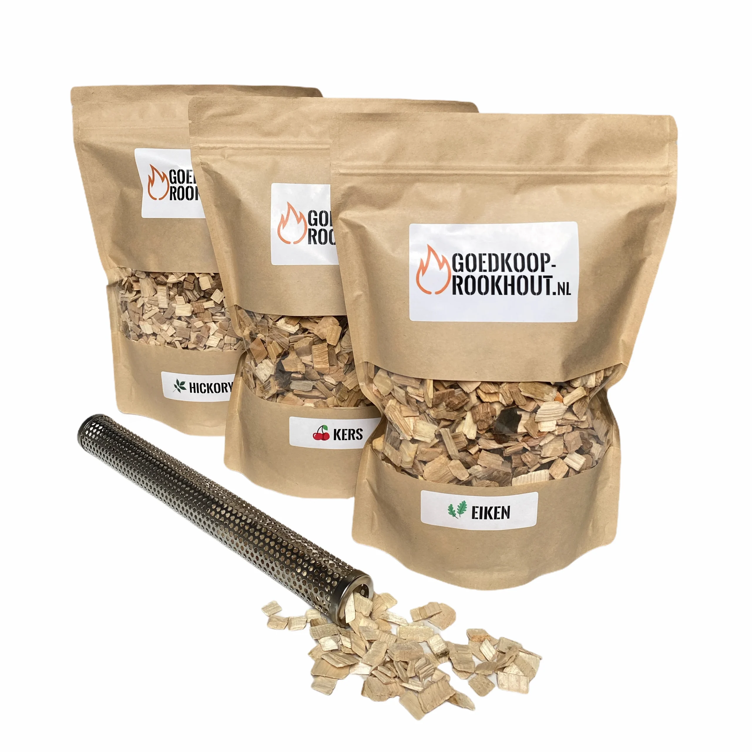 Rooksnippers Smokertube Pakket | 1,5 KG | Hickory, Kers & Eik