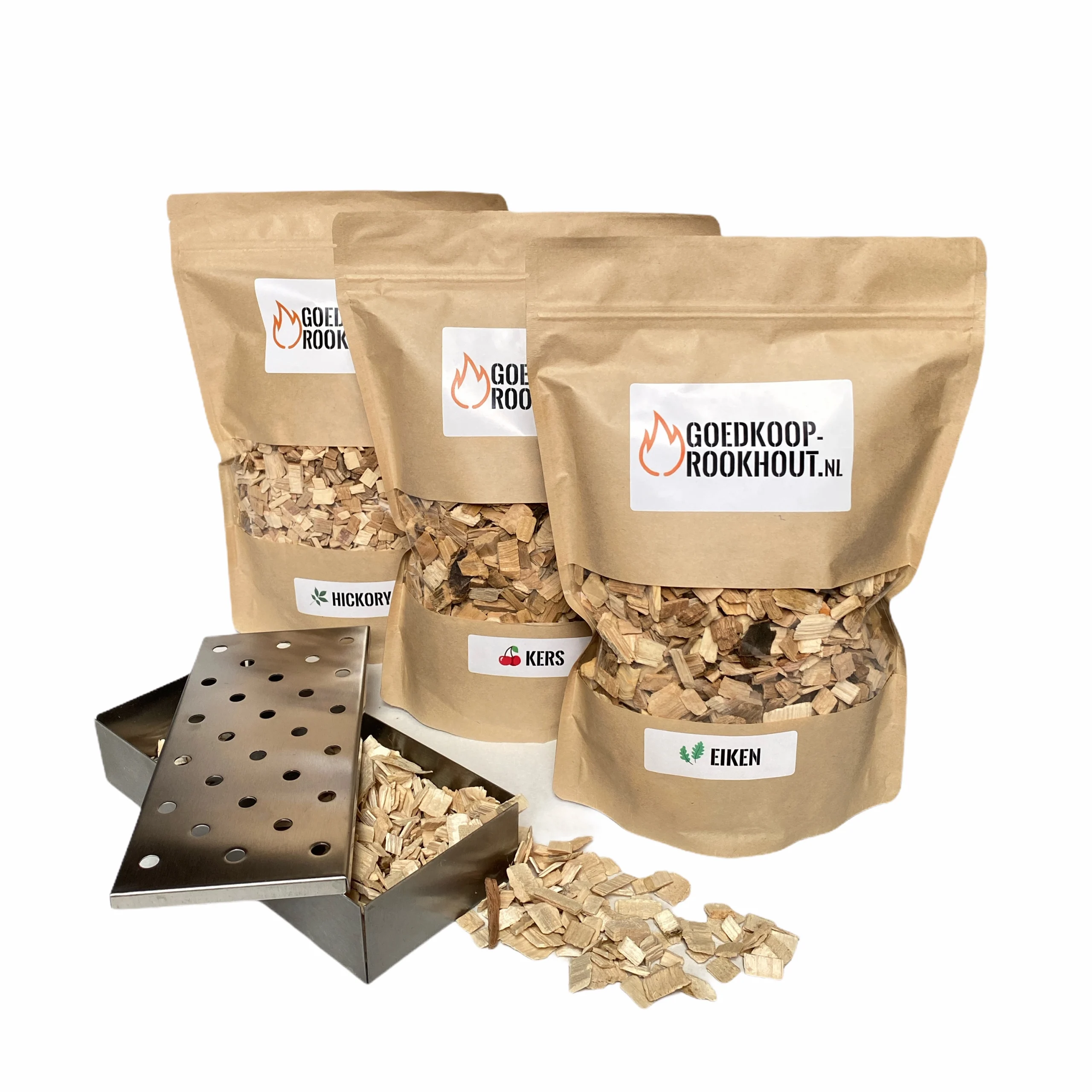 Rooksnippers Smokerbox Pakket | 1,5 KG | Hickory, Kers & Eik