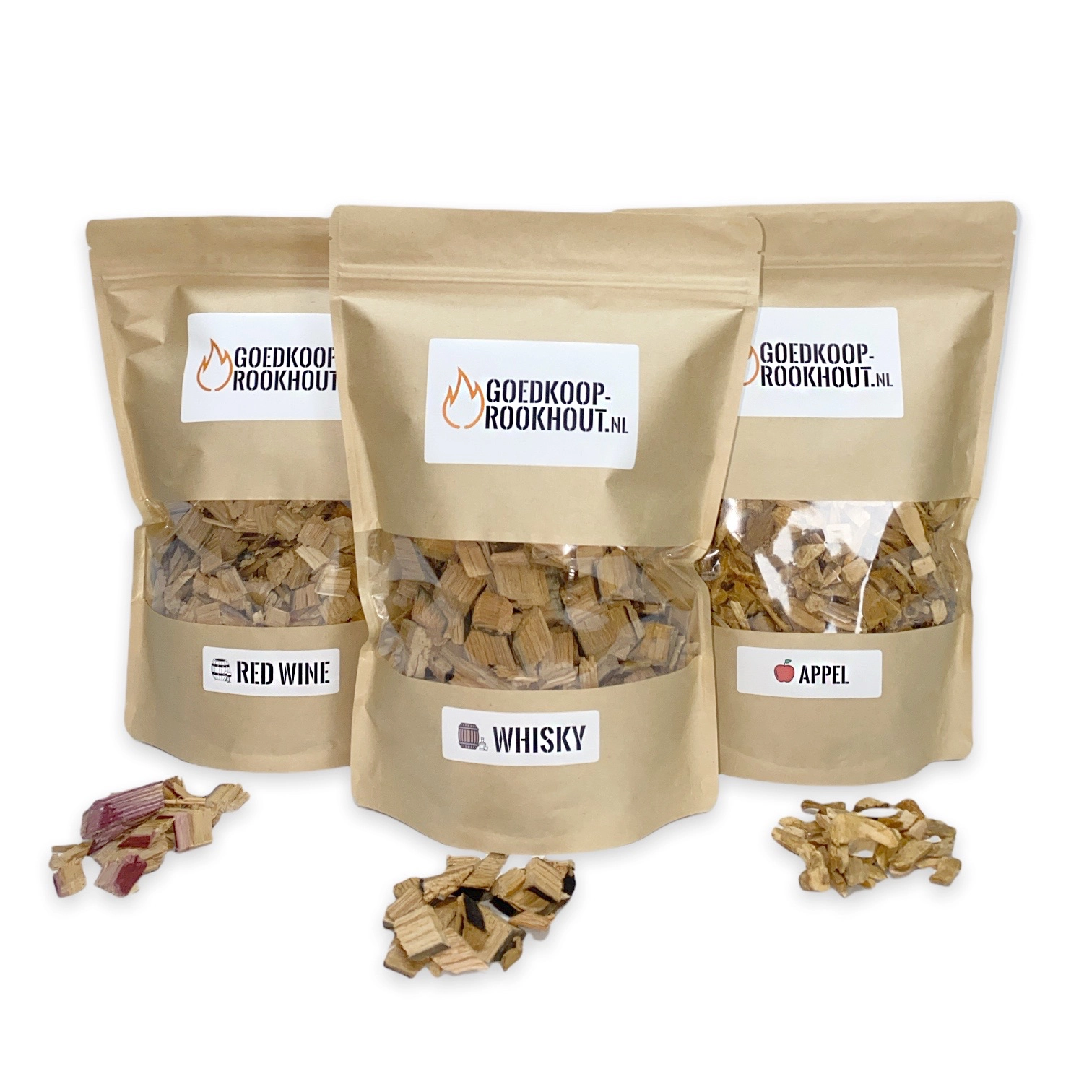 Rooksnippers pakket | 1,5 KG | Rode wijn, Whisky & Appel