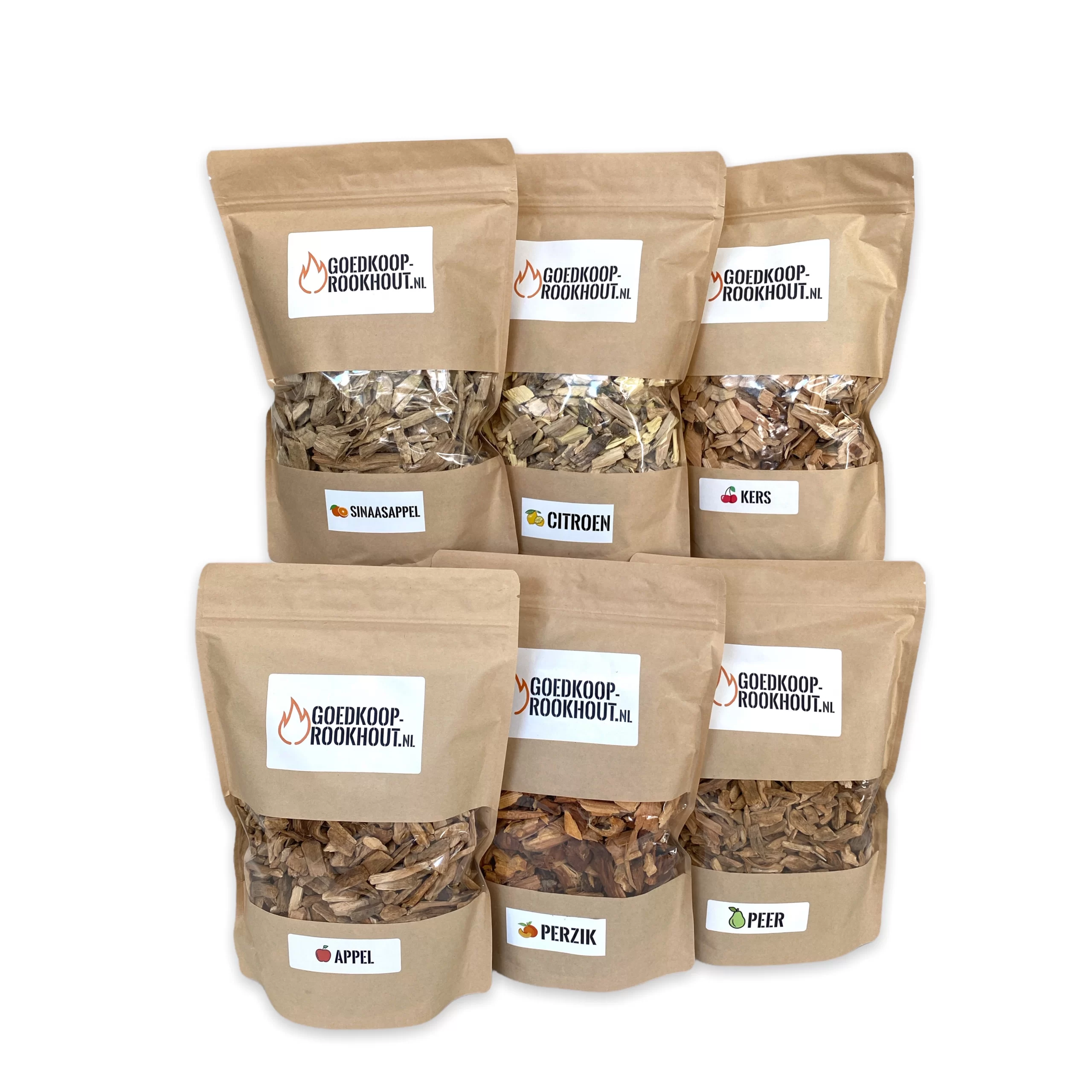 Fruitpakket rooksnippers | 3 KG | Appel, Peer, Kers, Citroen, Sinaasappel & Perzik - Afbeelding 2